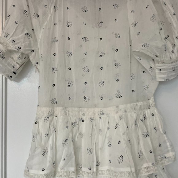 LoveShackFancy Azura Mini Dress White Deep V-neck Puff Sleeves Ruffled Skirt - Picture 13 of 13